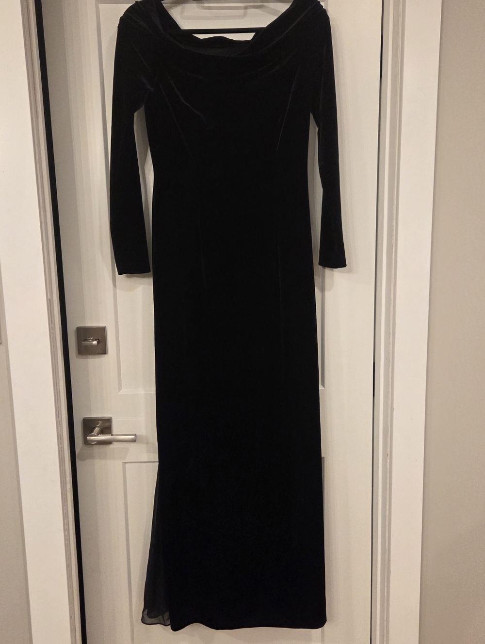 Vintage Cachet Black Velvet Maxi Dress Sheer Hem Long Sleeve Made in USA